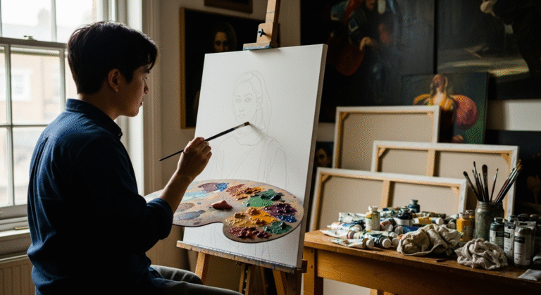 Malowanie obrazu w pracowni